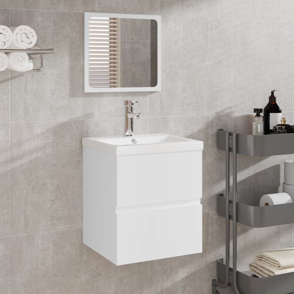 Bathroom Cabinet with Mirror White Engineered Wood - Direct Imports
