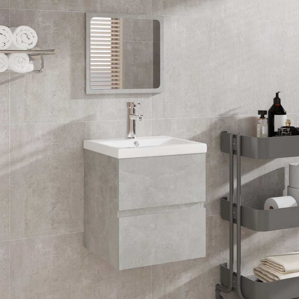 Bathroom Cabinet with Mirror Concrete Grey Engineered Wood - Direct Imports