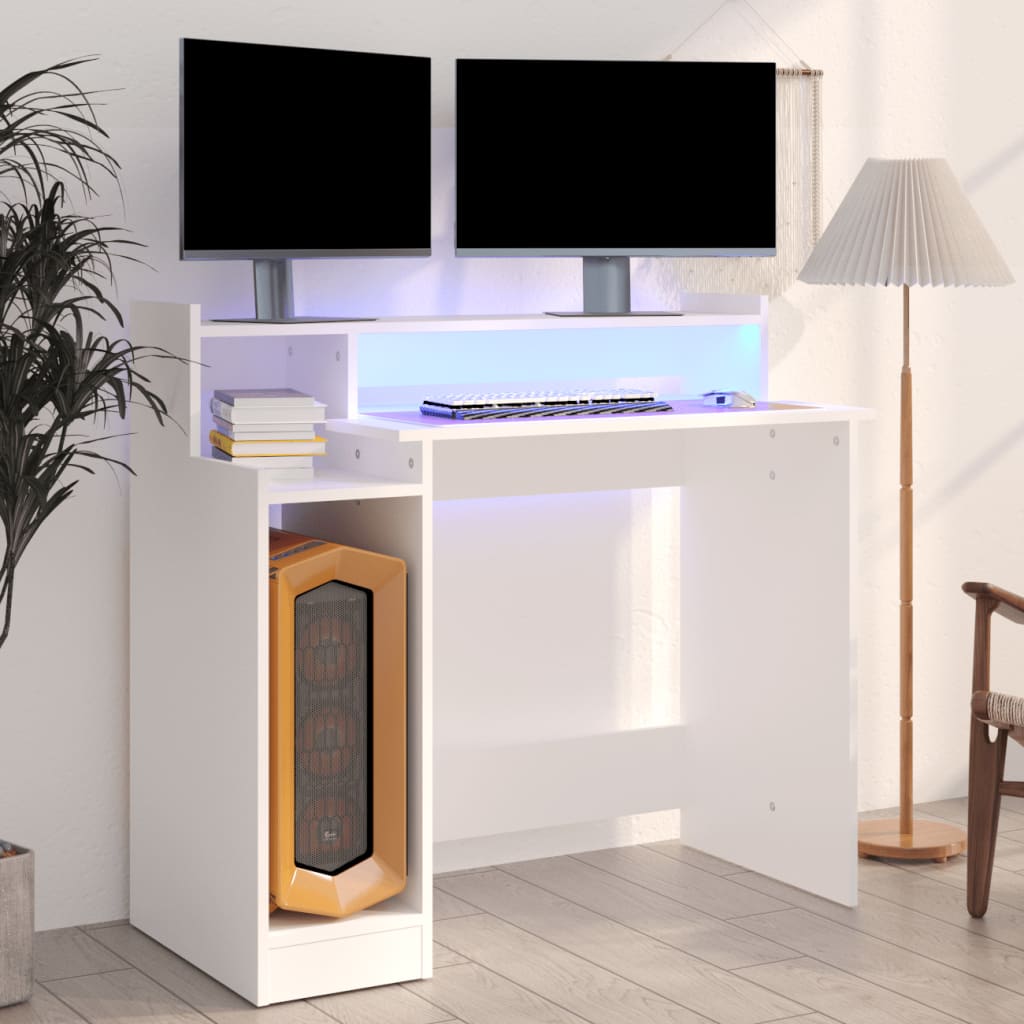 Desk with LED Lights White 97x45x90 cm Engineered Wood - Style and Chic