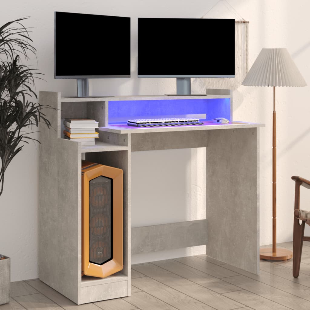 Desk with LED Lights Concrete grey 97x45x90 cm Engineered Wood - Unbeatable Bargains
