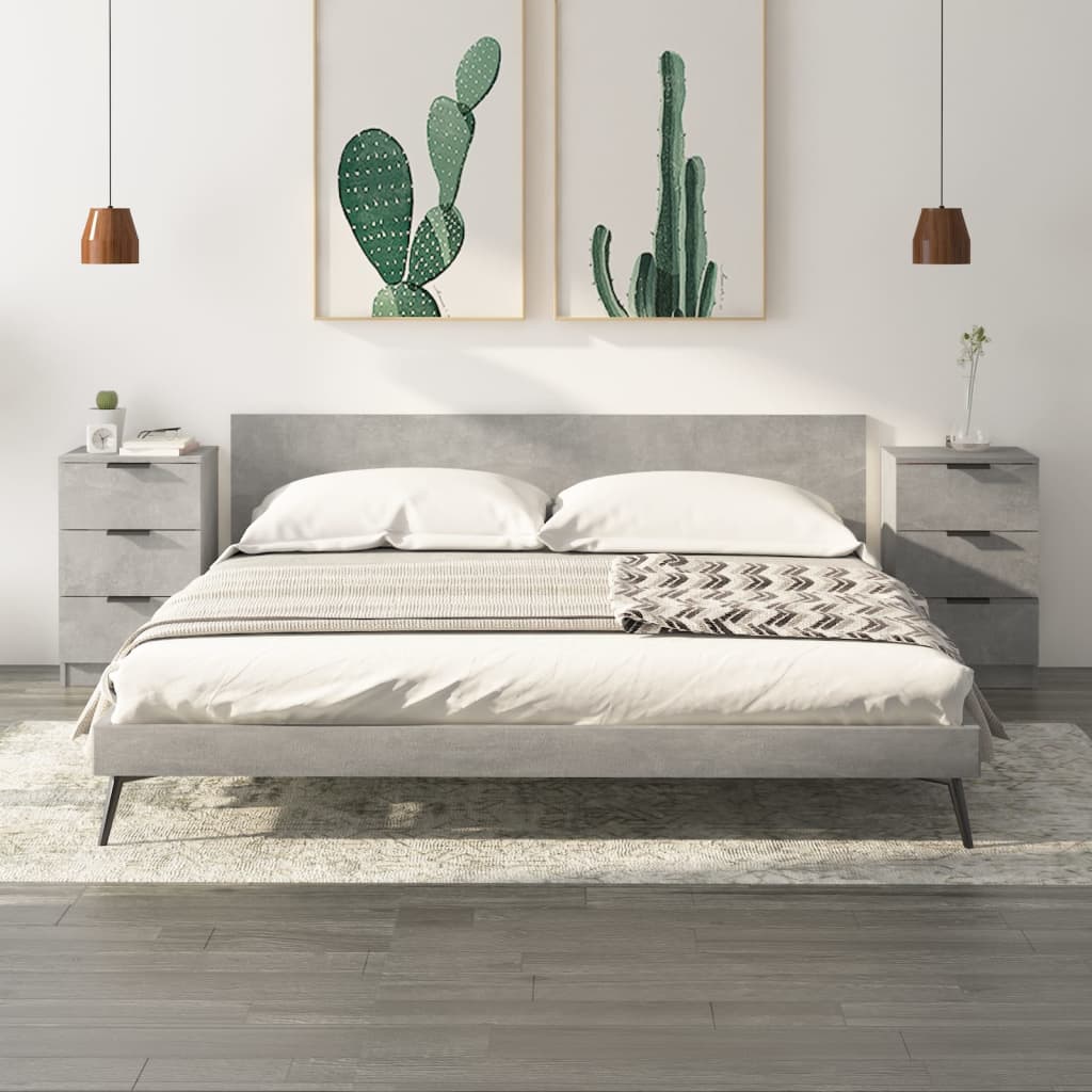 Bedside Table - MIDLAND 2 Piece Nightstand Concrete Grey 40cm - Brittle & Co