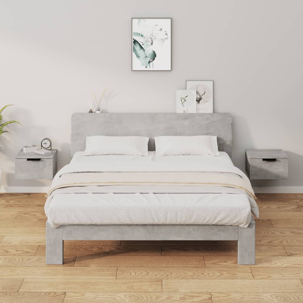 Bedside Table - RADFORD 2 Piece Nightstand Concrete Grey 34cm - Decor Base
