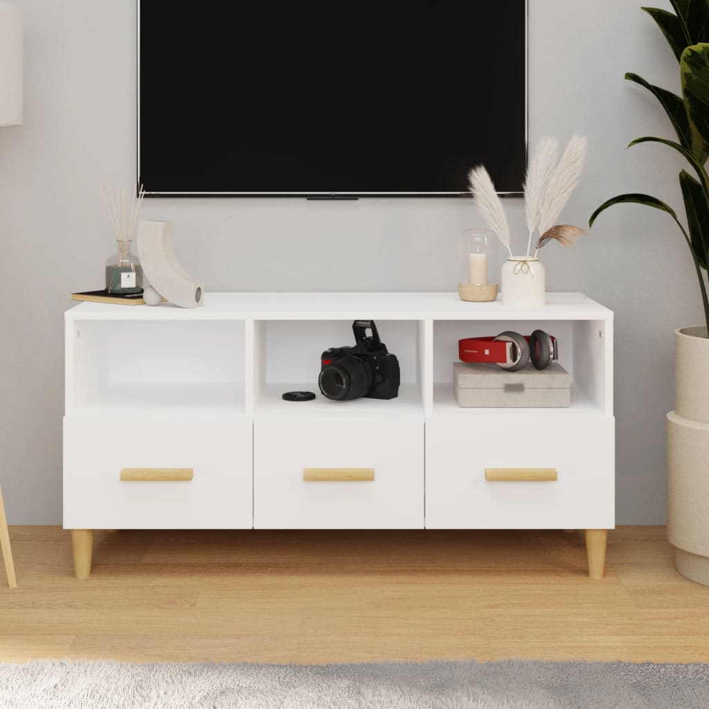 TV Cabinet White 102x36x50 cm Engineered Wood - Merkel Designers