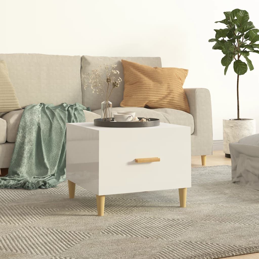 Coffee Table High Gloss White 50x50x40 cm Engineered Wood - Design Hut