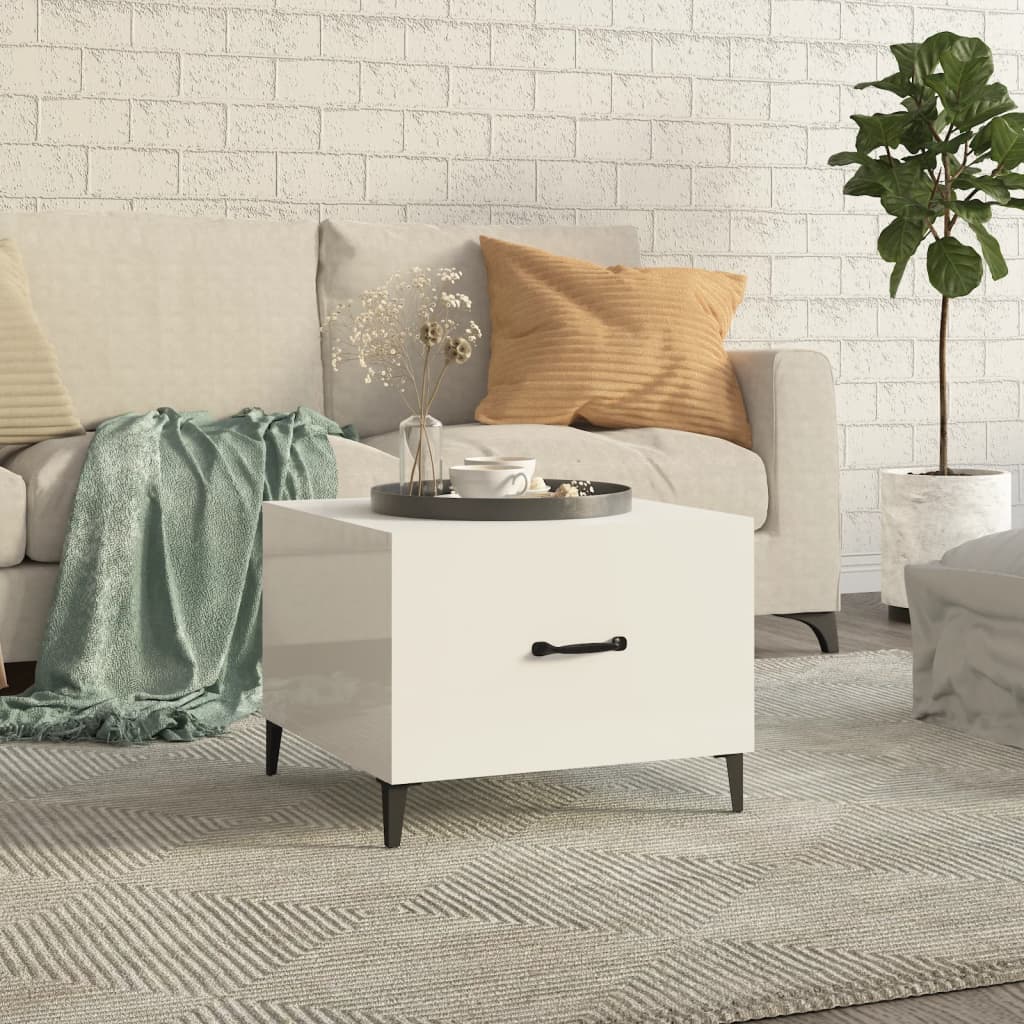 Coffee Table with Metal Legs High Gloss White 50x50x40 cm - Decor Base