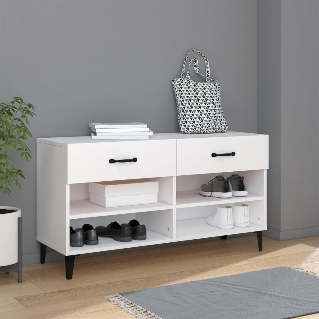 Shoe Cabinet White 102x35x55 cm Engineered Wood - Millennium Furniture
