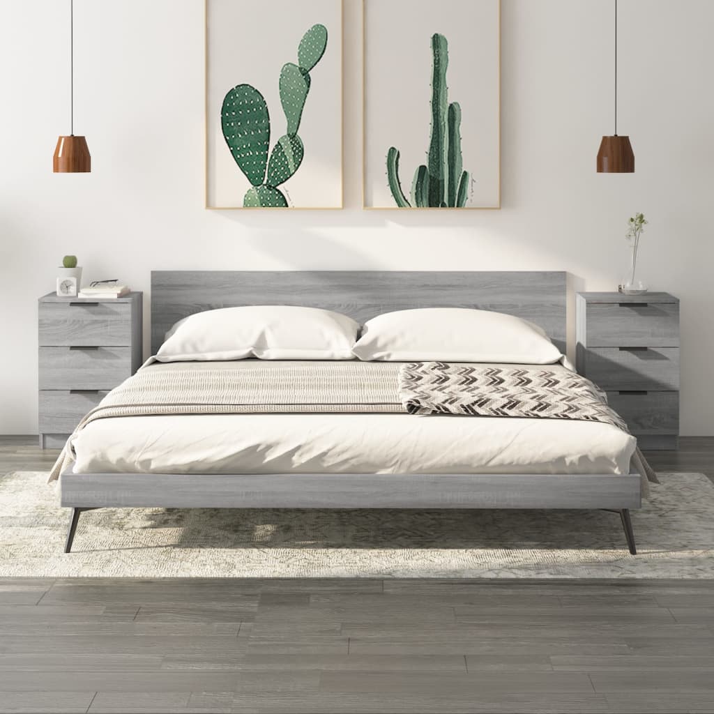 Bedside Table - MIDLAND 2 Piece Nightstand Grey Sonoma 40cm - Merlin Deals