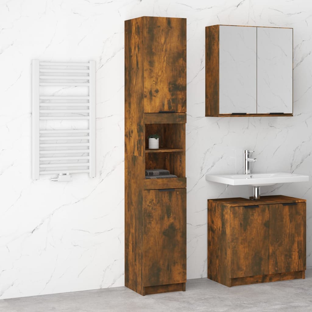 Bathroom Cabinet Smoked Oak 32x34x188.5 cm Engineered Wood - The Home Maker