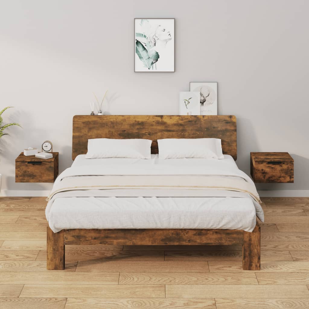 Bedside Table - RADFORD 2 Piece Nightstand Smoked Oak 34cm - Brittle & Co