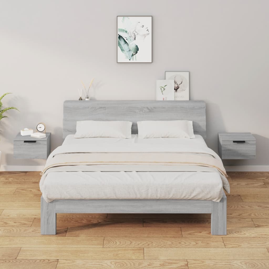 Bedside Table - RADFORD 2 Piece Nightstand Grey Sonoma 34cm - Design Hut