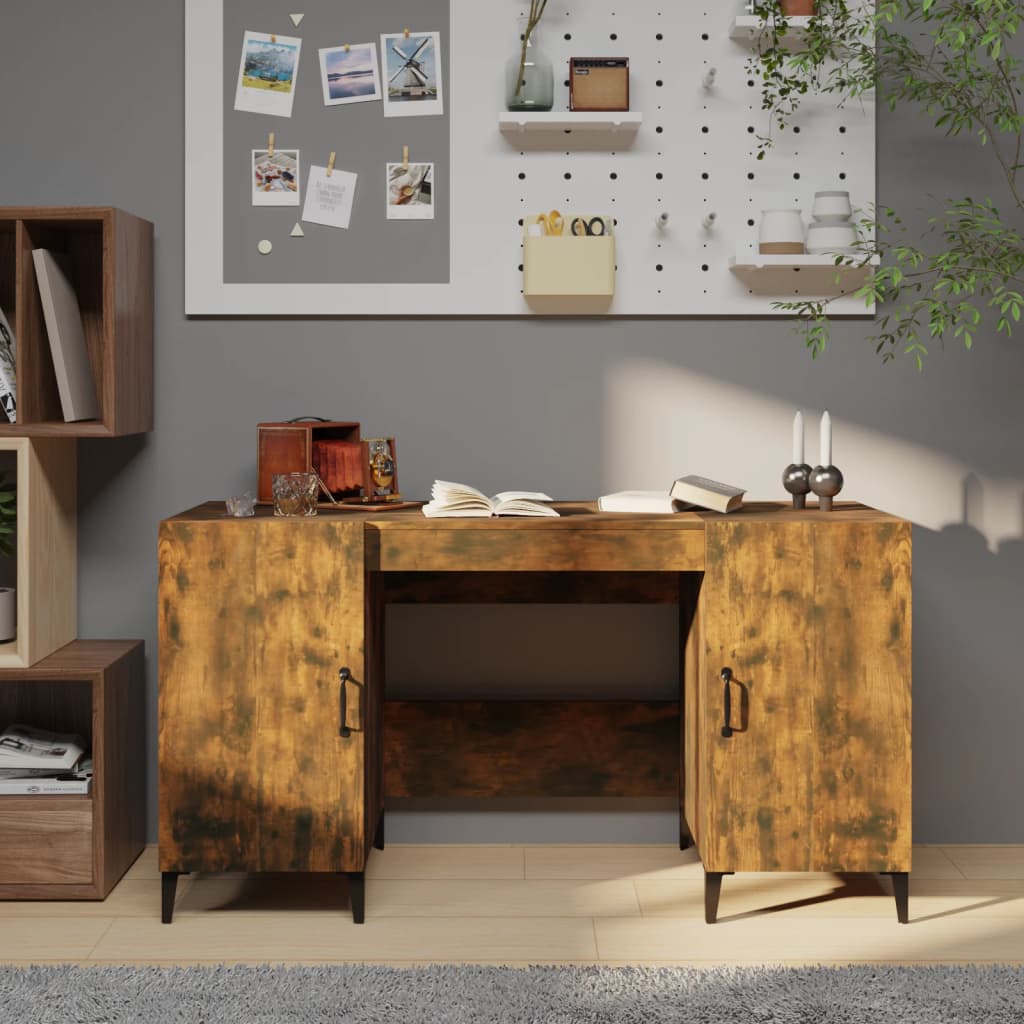 Desk Smoked Oak 140x50x75 cm Engineered Wood - Brittle & Co