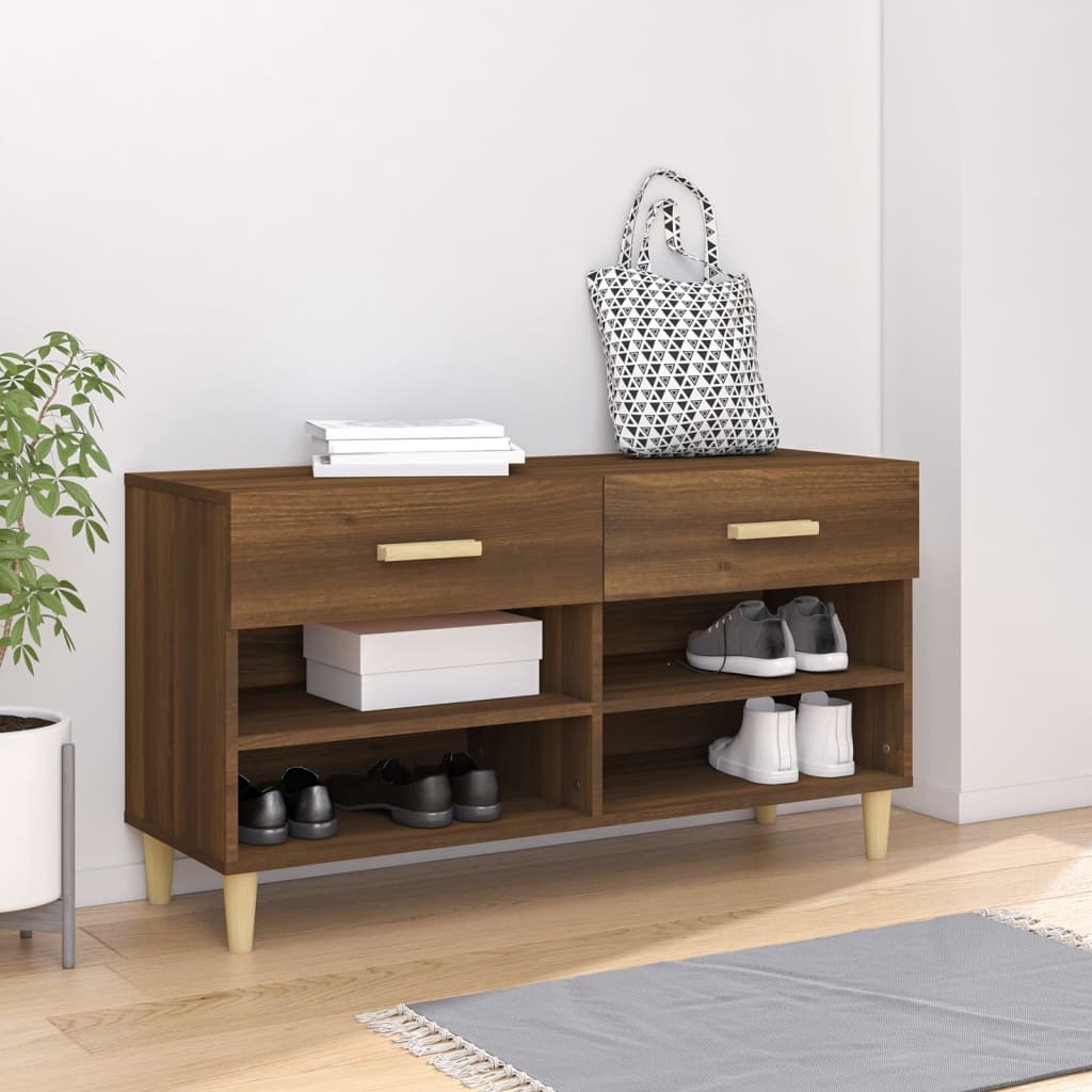 Shoe Cabinet Brown Oak 102x35x55 cm Engineered Wood - Casper Homes