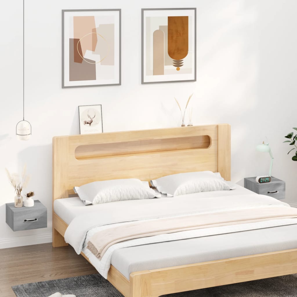 Bedside Table - MERLIN Ray 2 Piece Nightstand Grey Sonoma 35cm - R and M Furniture