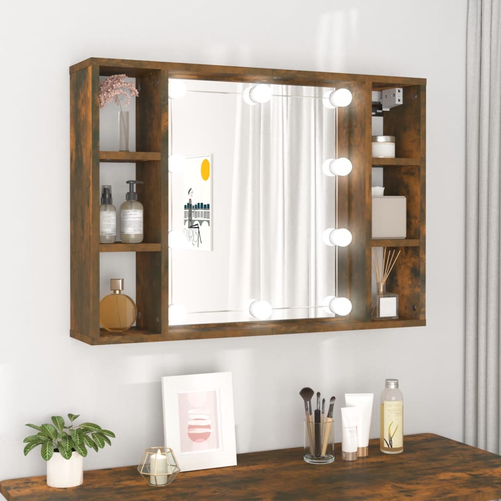 Mirror Cabinet with LED Smoked Oak 76x15x55 cm - Brittle & Co