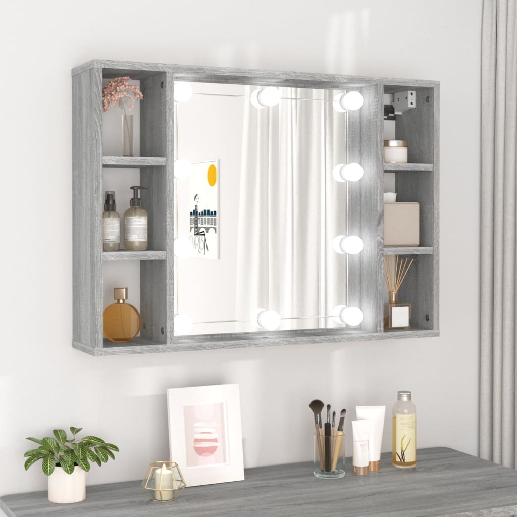 Mirror Cabinet with LED Grey Sonoma 76x15x55 cm - Sid & Sam