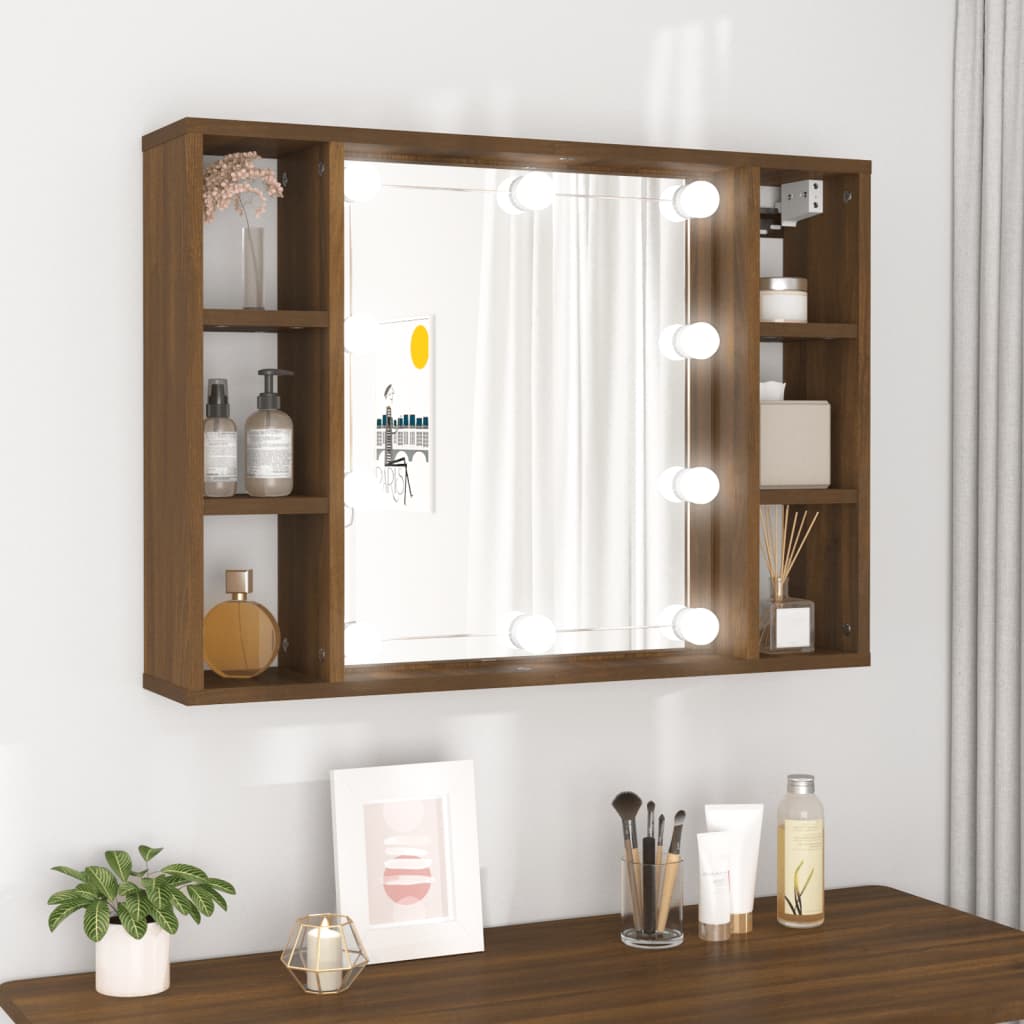 Mirror Cabinet with LED Brown Oak 76x15x55 cm - Tyrell & Tyrell