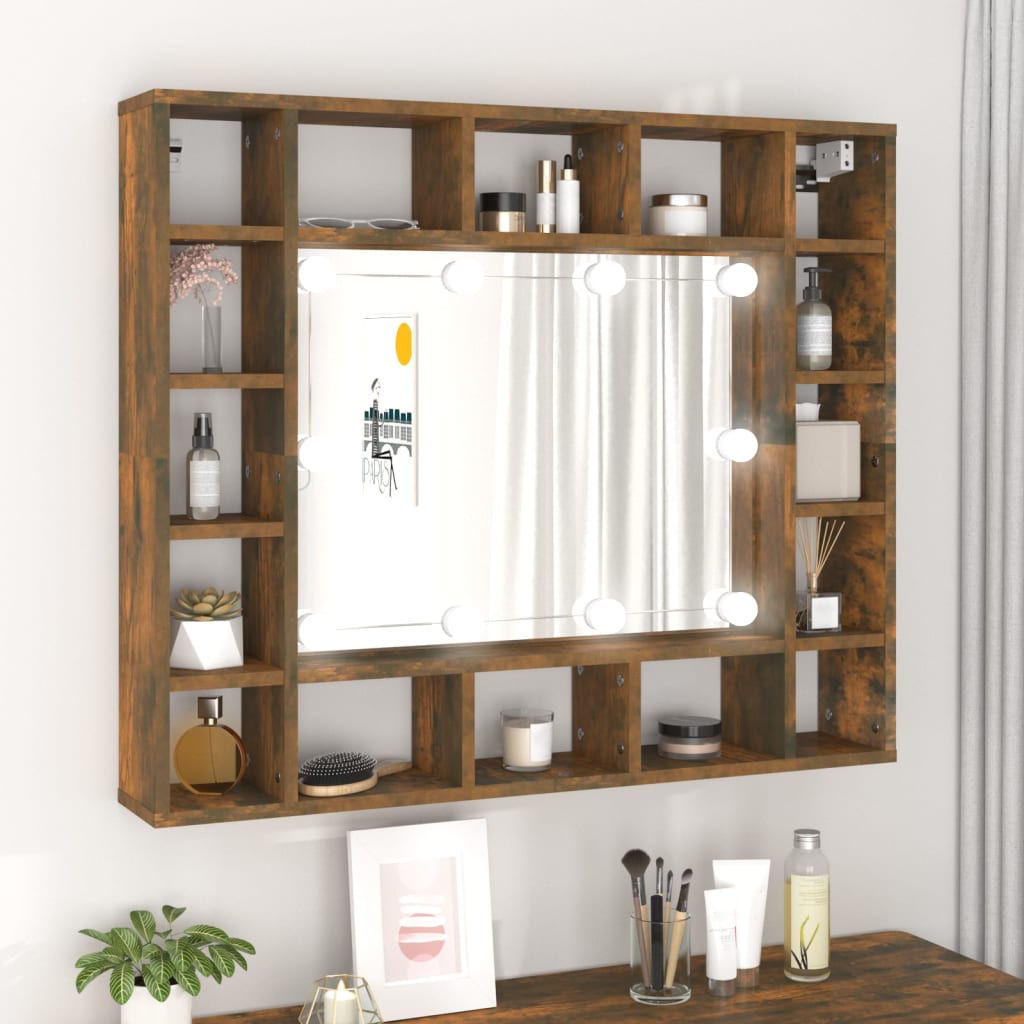 Mirror Cabinet with LED Smoked Oak 91x15x76.5 cm - Direct Imports