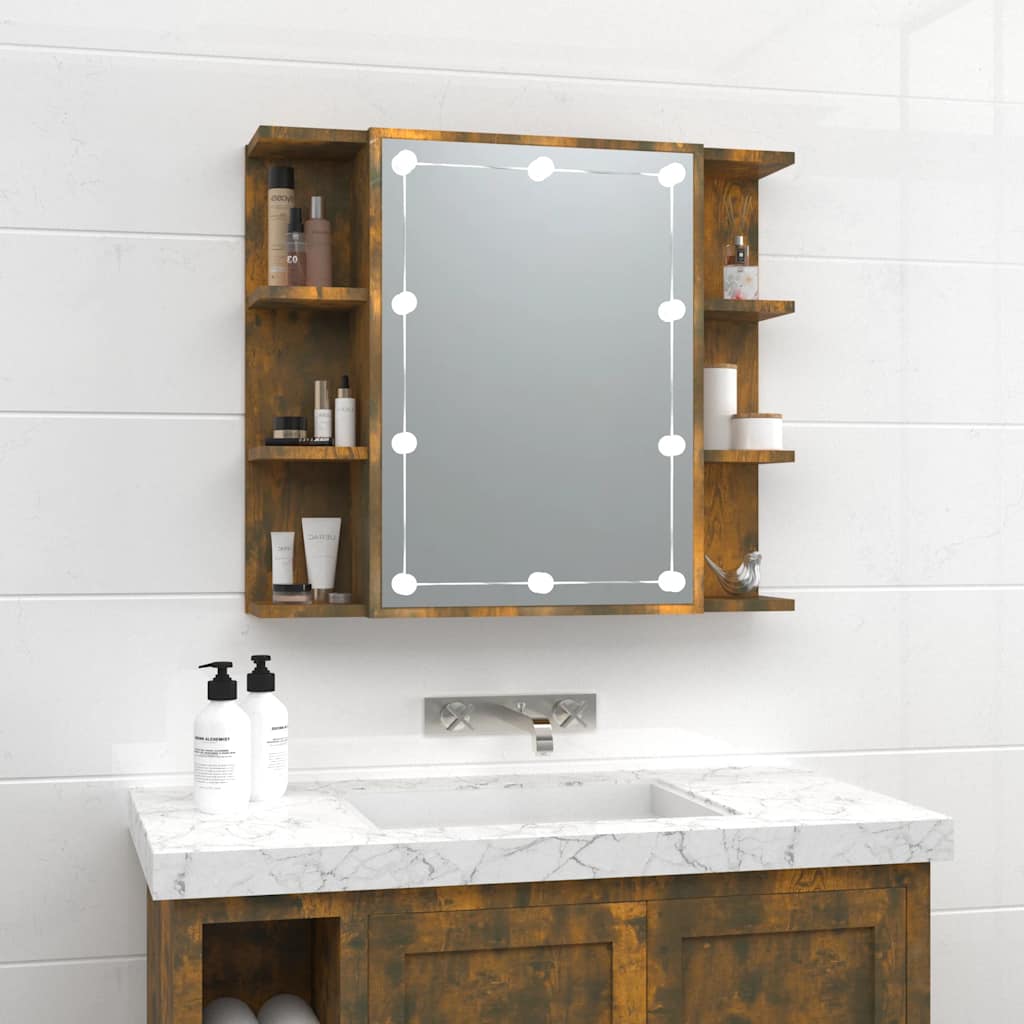 Mirror Cabinet with LED Smoked Oak 70x16.5x60 cm - Merkel Designers