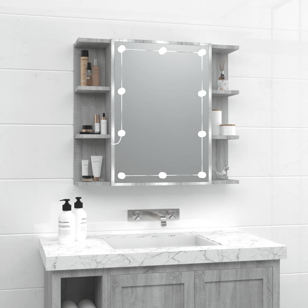 Mirror Cabinet with LED Grey Sonoma 70x16.5x60 cm - Merkel Designers