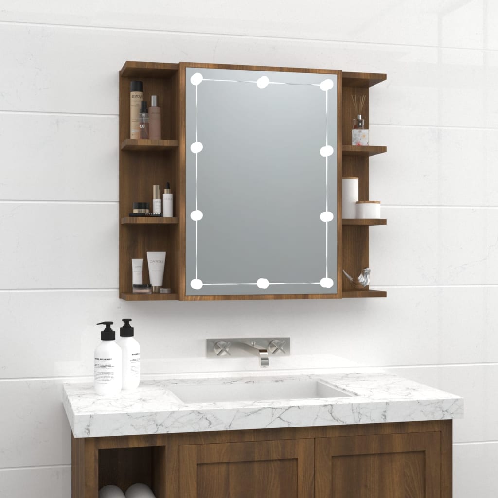 Mirror Cabinet with LED Brown Oak 70x16.5x60 cm - The Home Maker