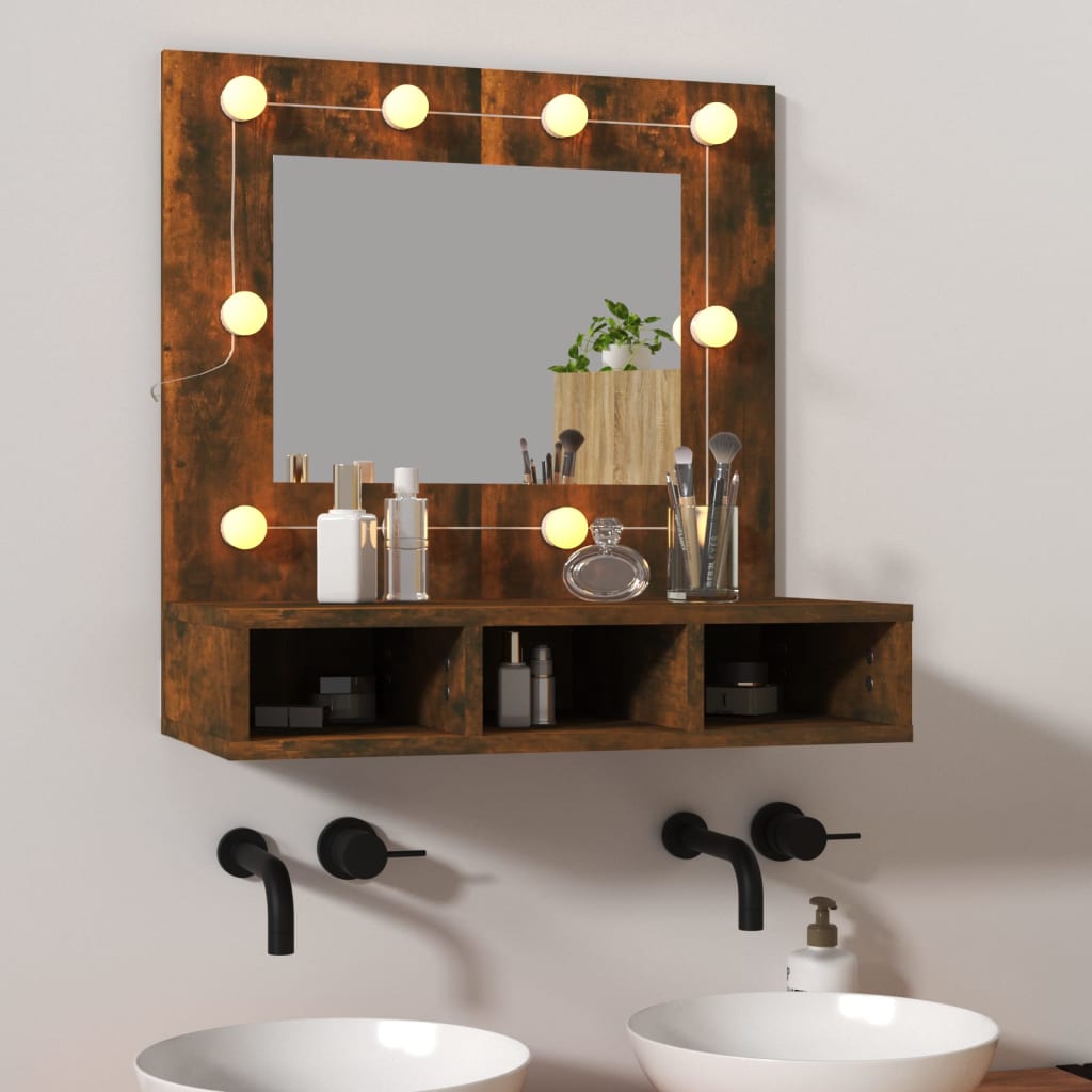 Mirror Cabinet with LED Smoked Oak 60x31.5x62 cm - Casper Homes