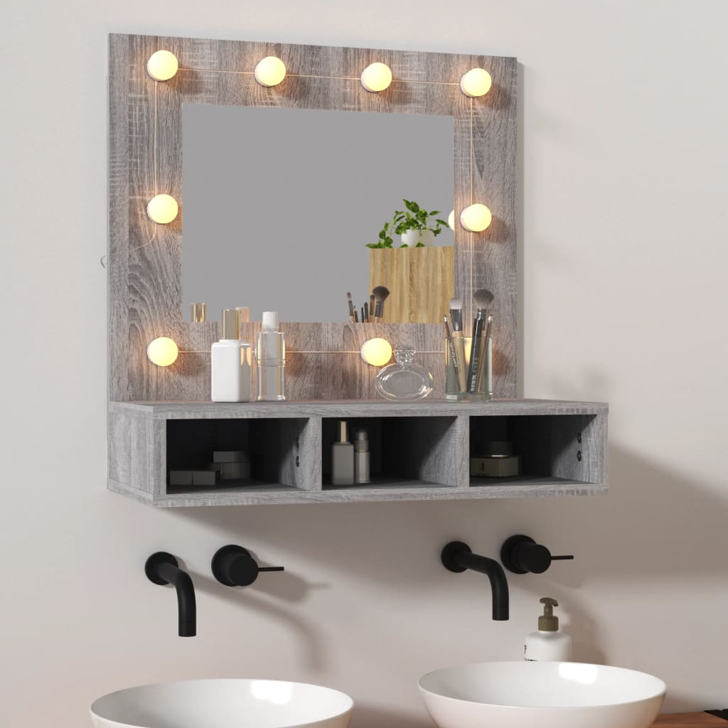 Mirror Cabinet with LED Grey Sonoma 60x31.5x62 cm - Direct Imports