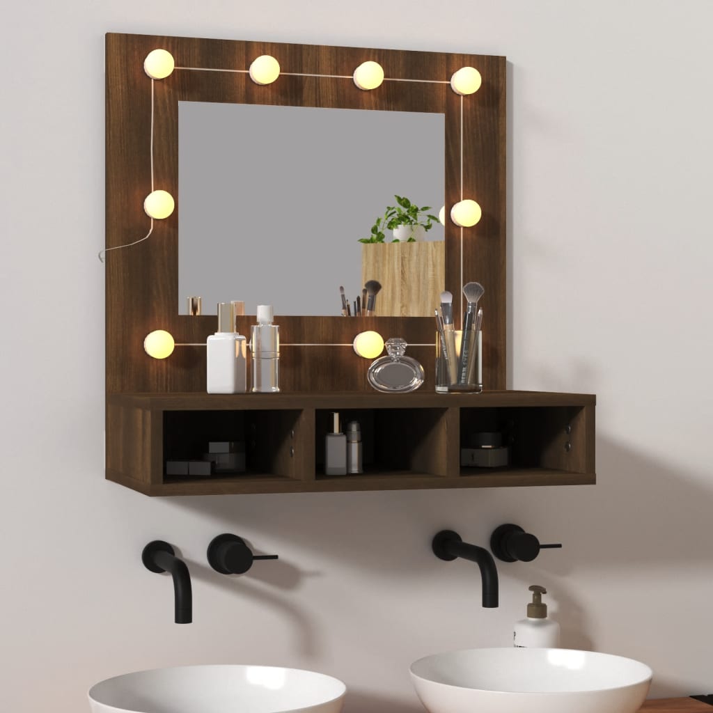 Mirror Cabinet with LED Brown Oak 60x31.5x62 cm - Design Hut