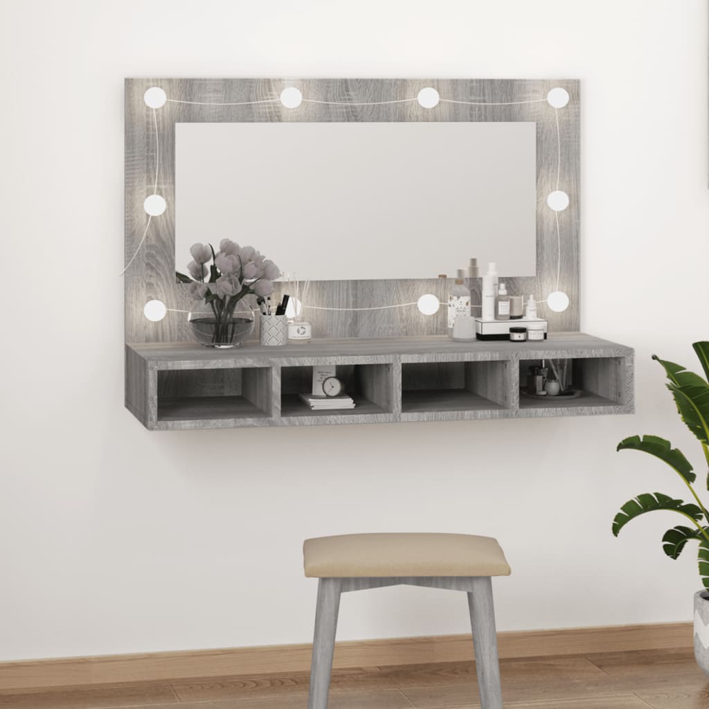 Mirror Cabinet with LED Grey Sonoma 90x31.5x62 cm - The Home Maker