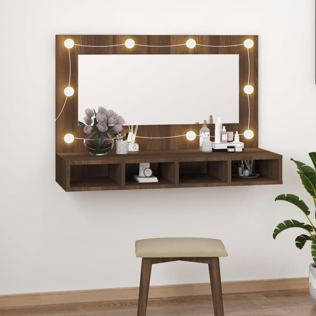 Mirror Cabinet with LED Brown Oak 90x31.5x62 cm - Merlin Deals