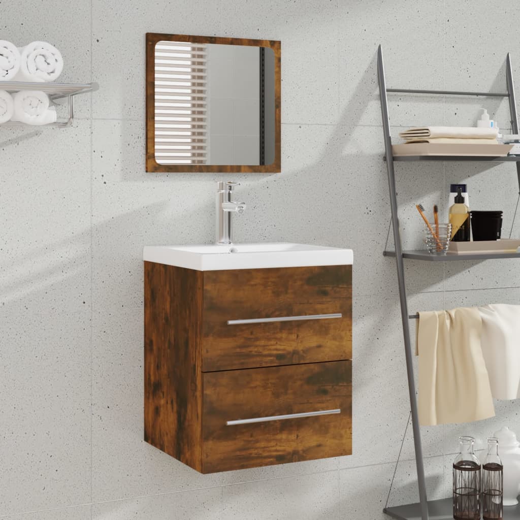 Bathroom Cabinet with Mirror Smoked Oak 41x38.5x48 cm Engineered Wood - R and M Furniture
