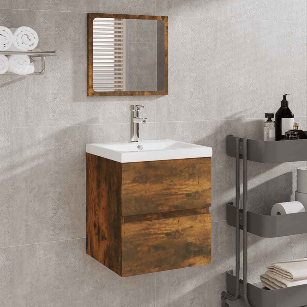 Bathroom Cabinet with Mirror Smoked Oak Engineered Wood - Tyrell & Tyrell