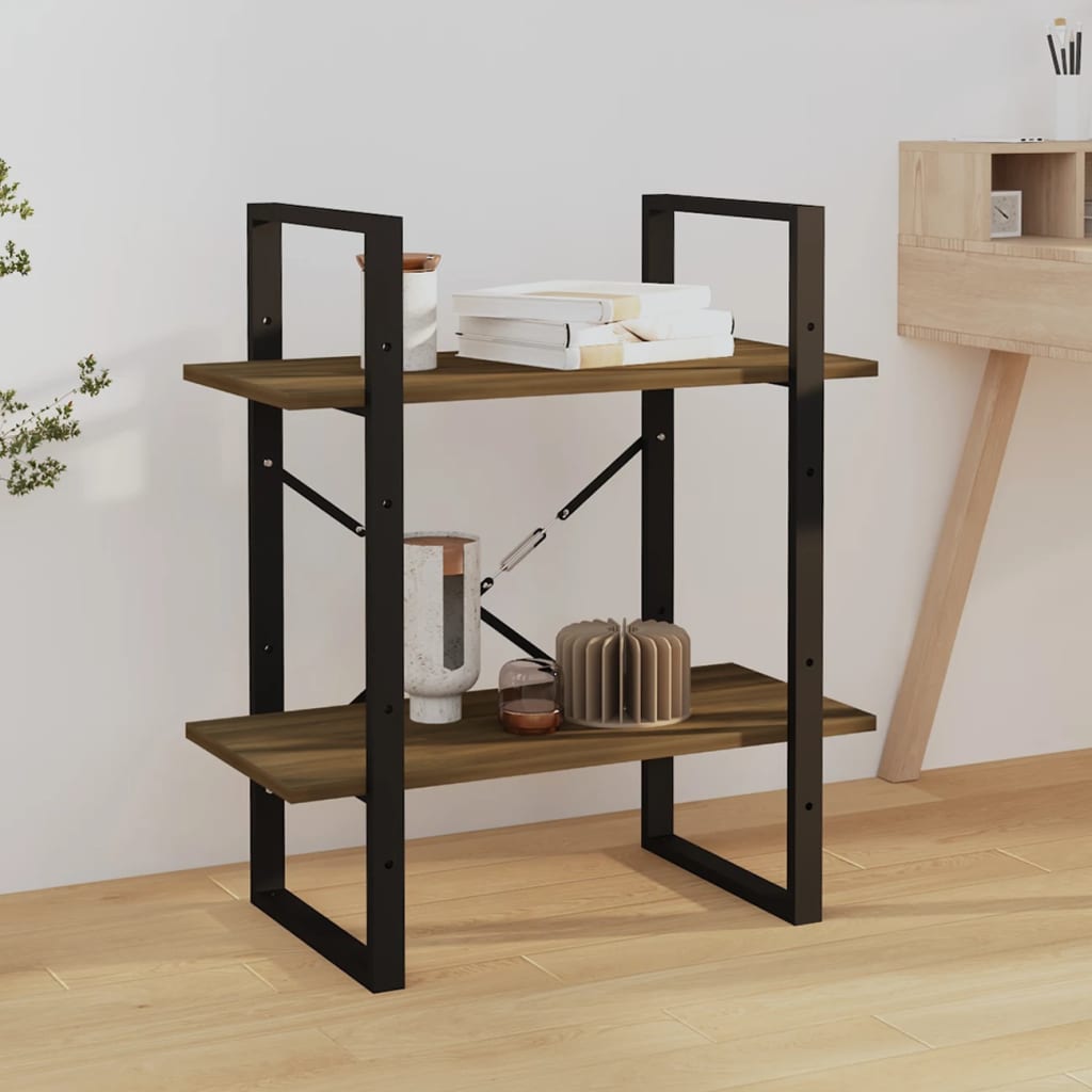 2-Tier Book Cabinet Brown Oak 60x30x70 cm Engineered Wood - R and M Furniture
