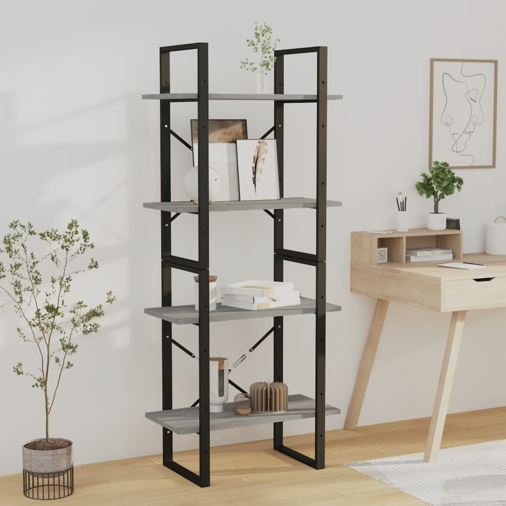4-Tier Book Cabinet Grey Sonoma 60x30x140 cm Engineered Wood - Sid & Sam