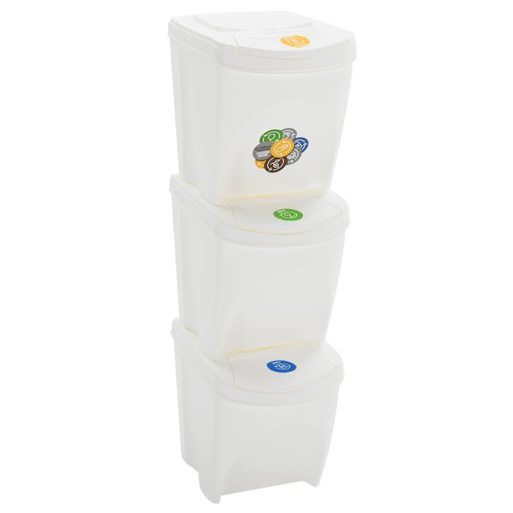 Stackable Garbage Bin Boxes 3 pcs White 75 L Polypropylene - Unbeatable Bargains