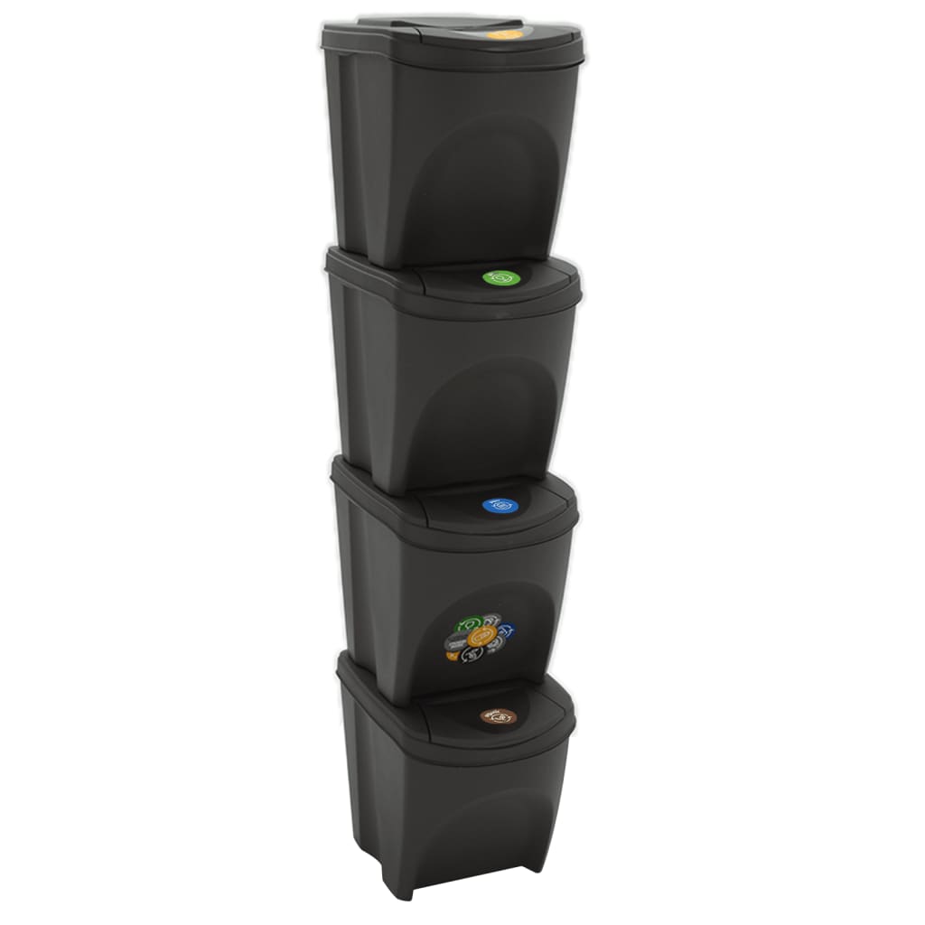 Stackable Garbage Bin Boxes 4 pcs Grey 100 L Polypropylene - Sid & Sam
