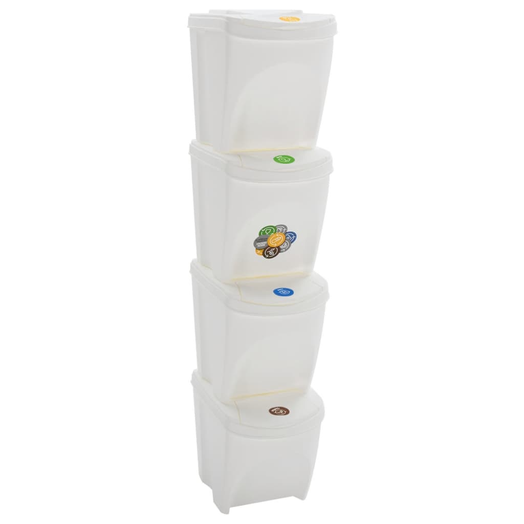 Stackable Garbage Bin Boxes 4 pcs White 100 L Polypropylene - Decor Base