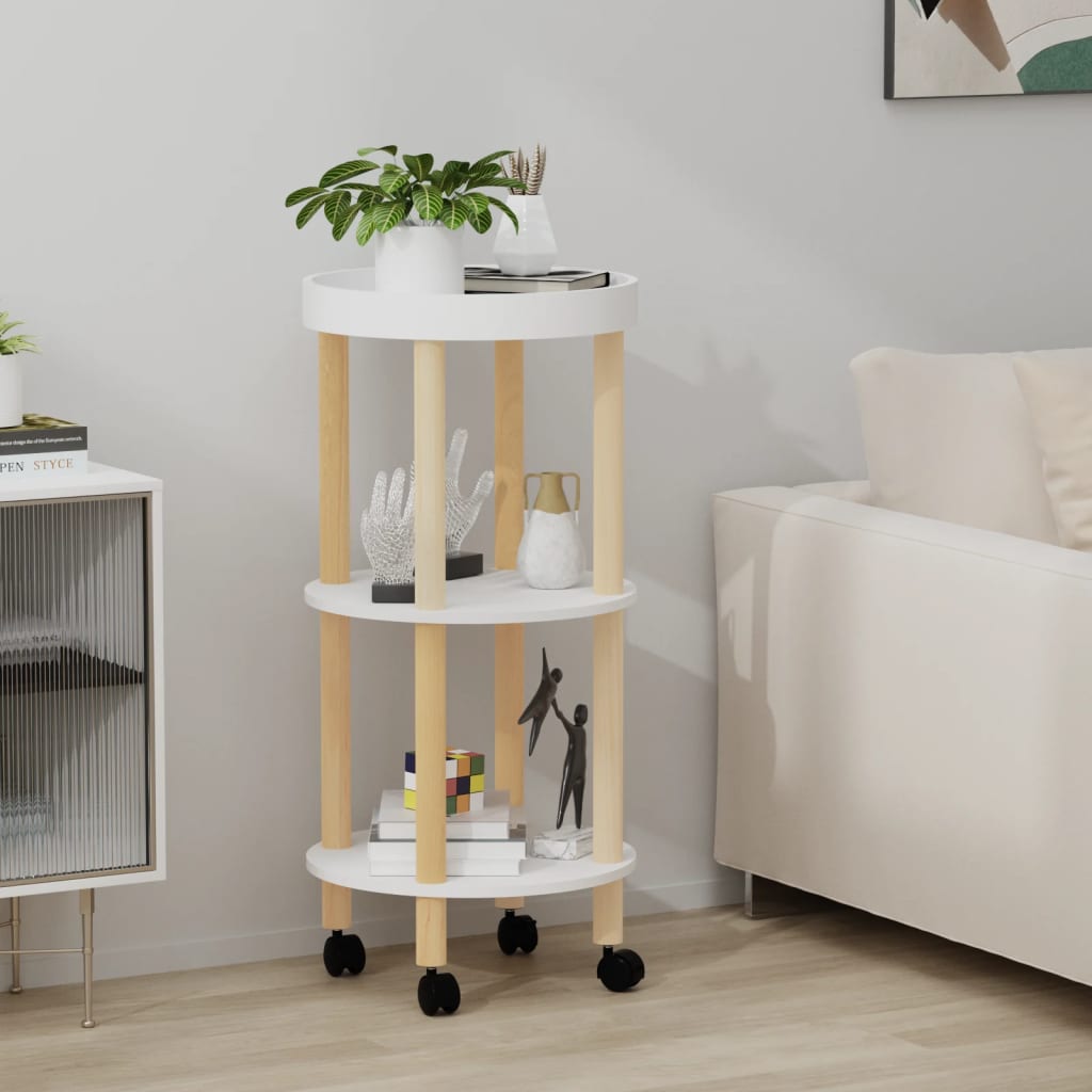 3-tier Trolley White 38x38x82 cm Engineered Wood&Solid Wood Pine - Brittle & Co