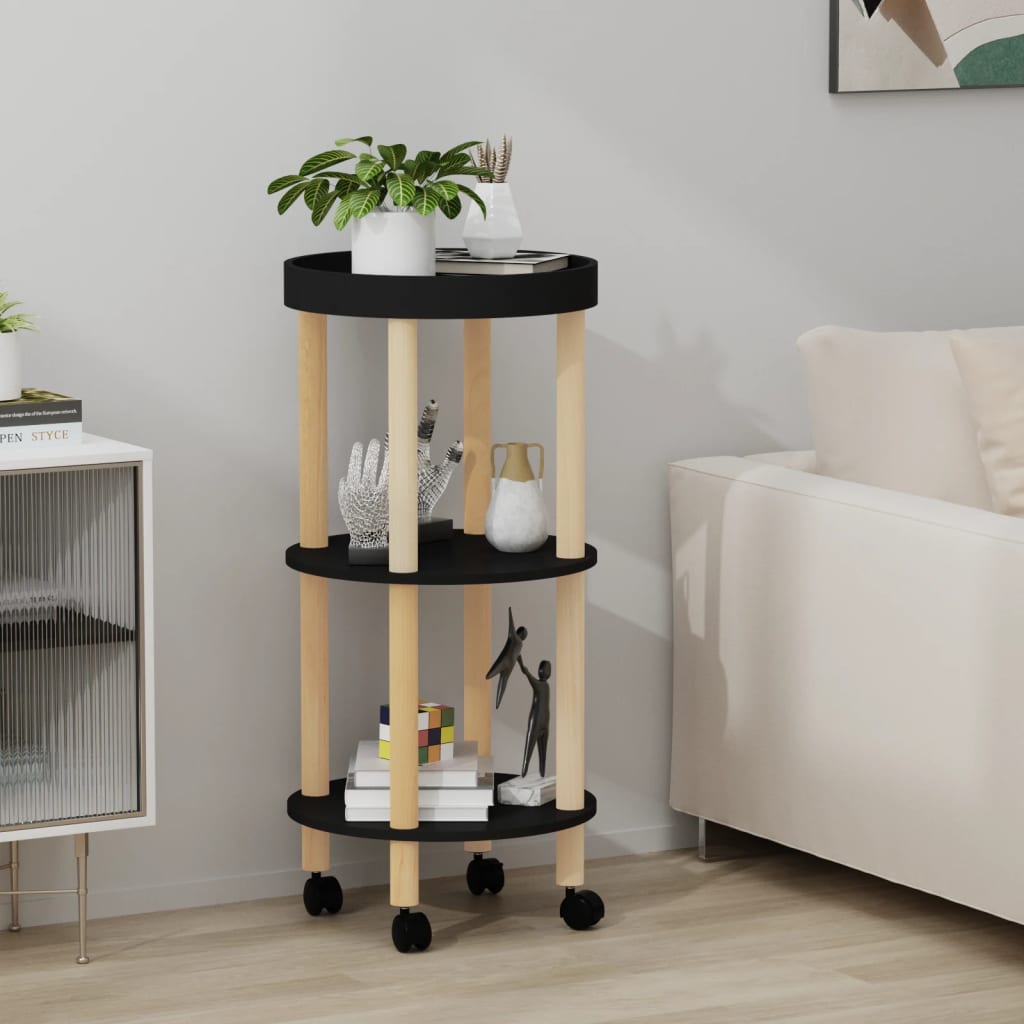 3-tier Trolley Black 38x38x82cm Engineered Wood&Solid Wood Pine - Unbeatable Bargains