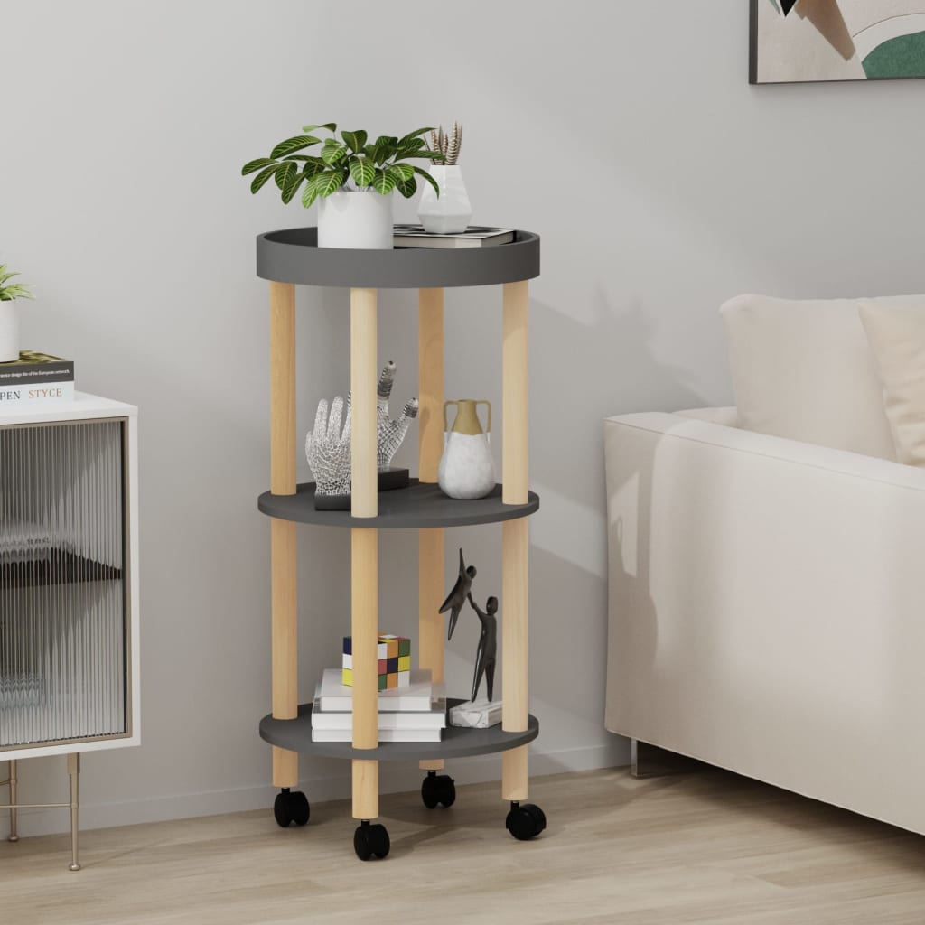 3-tier Trolley Grey 38x38x82cm Engineered Wood&Solid Wood Pine - Decor Base