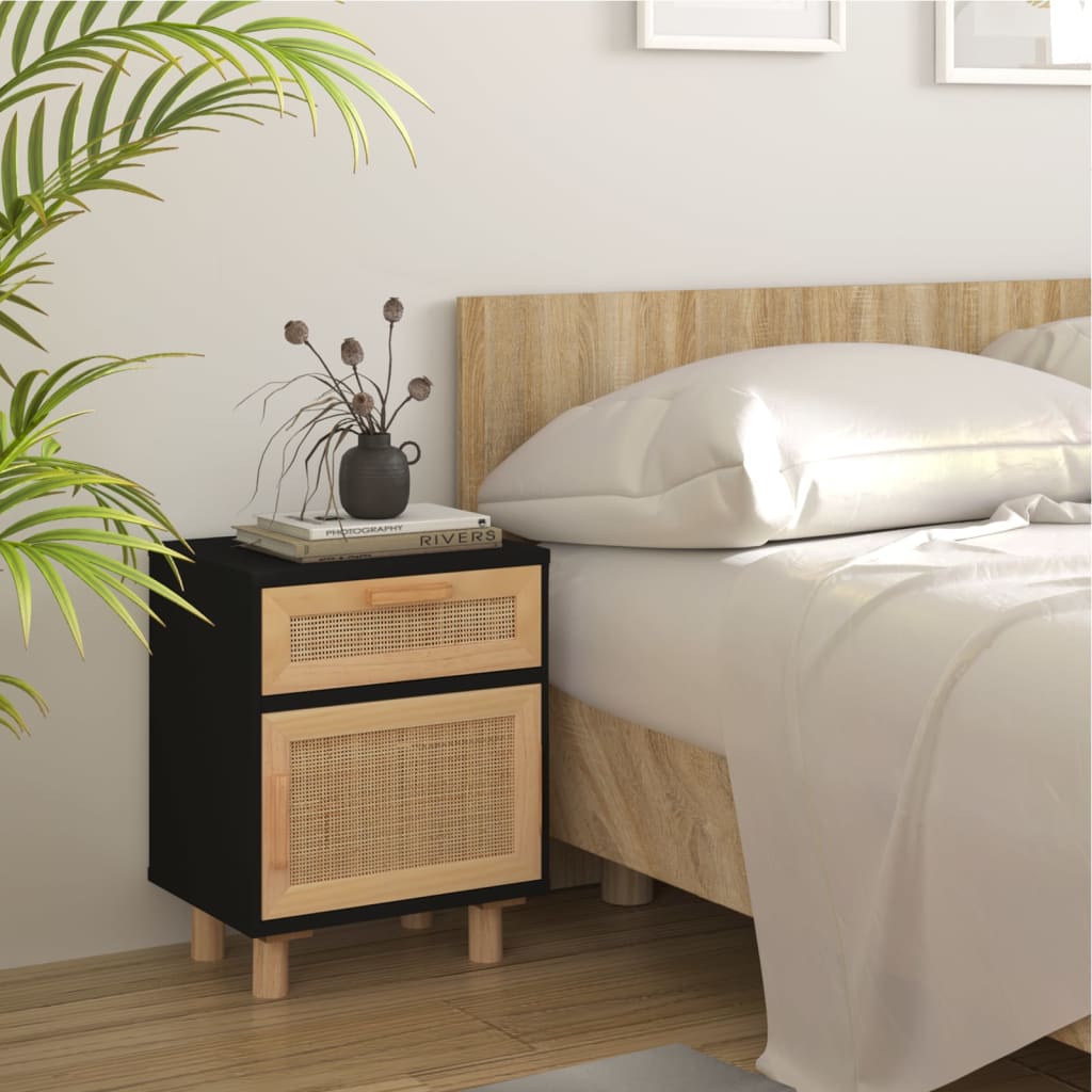 Bedside Table - Venetia Nightstand Black and Oak 40cm - Unbeatable Bargains
