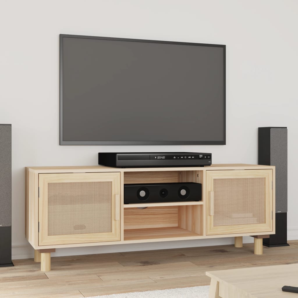 TV Cabinet Brown 105x30x40 cm Solid Wood Pine&Natural Rattan - Sid & Sam