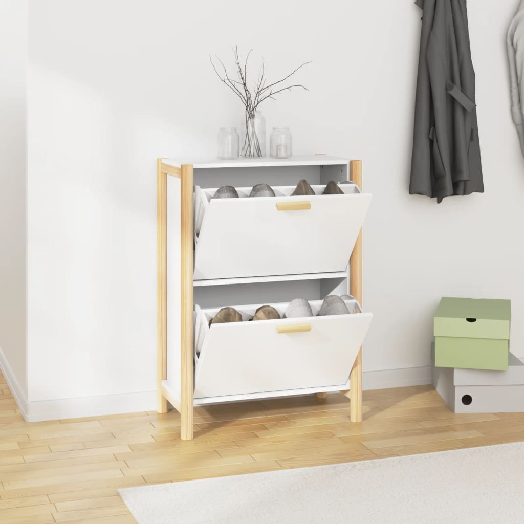 Shoe Cabinet White 57.5x33x80 cm Engineered Wood - All Things Good