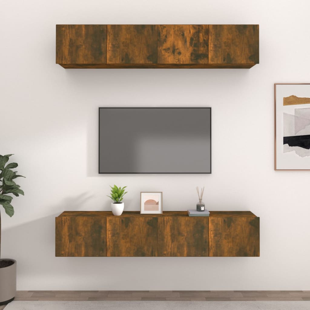 TV Cabinets 4 pcs Smoked Oak 80x30x30 cm Engineered Wood - Merlin Deals