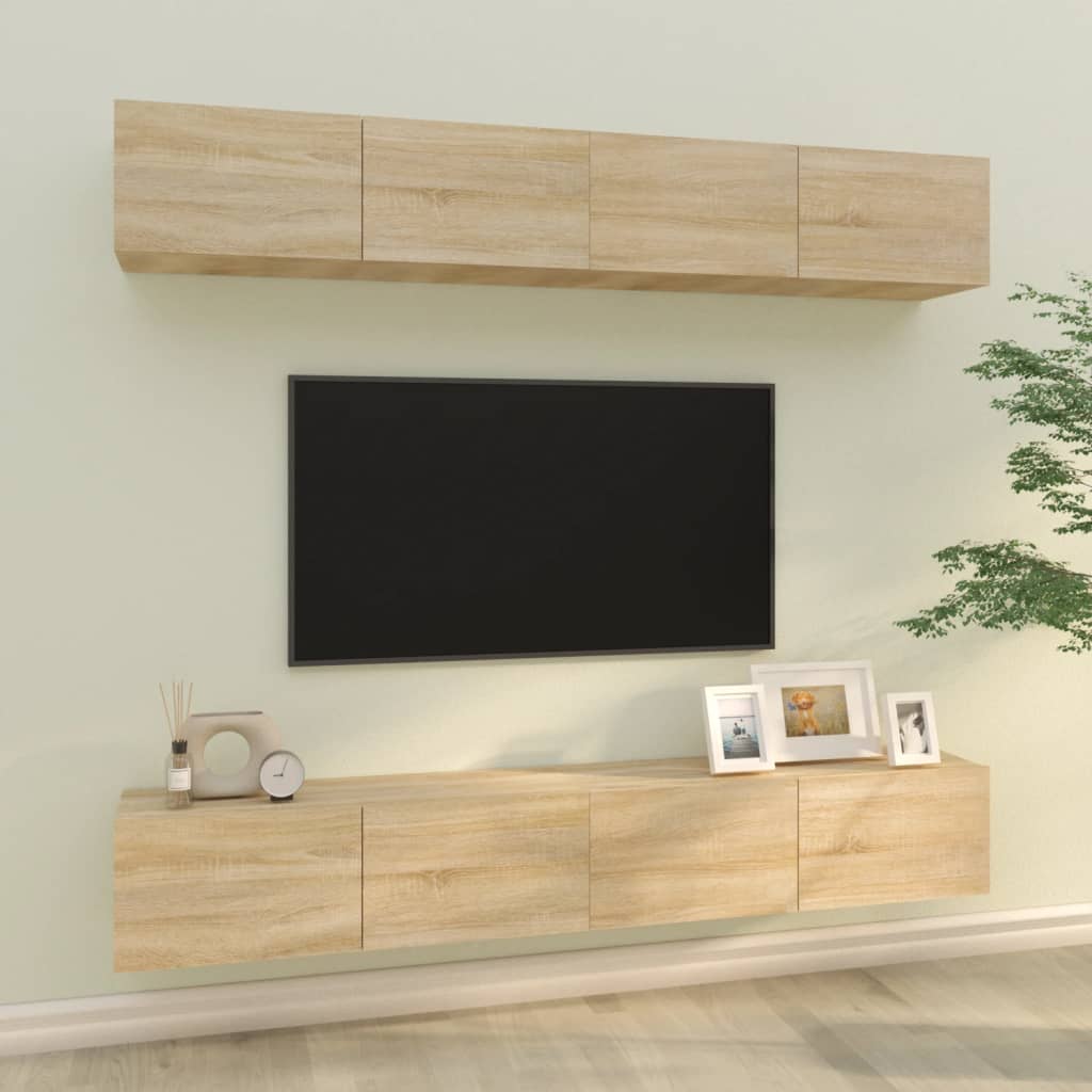 Wall TV Cabinets 4 pcs Sonoma Oak 100x30x30 cm - Tyrell & Tyrell