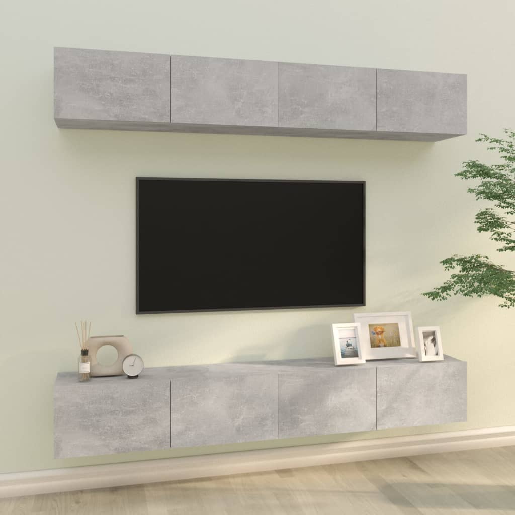 Wall TV Cabinets 4 pcs Concrete Grey 100x30x30 cm - Merlin Deals