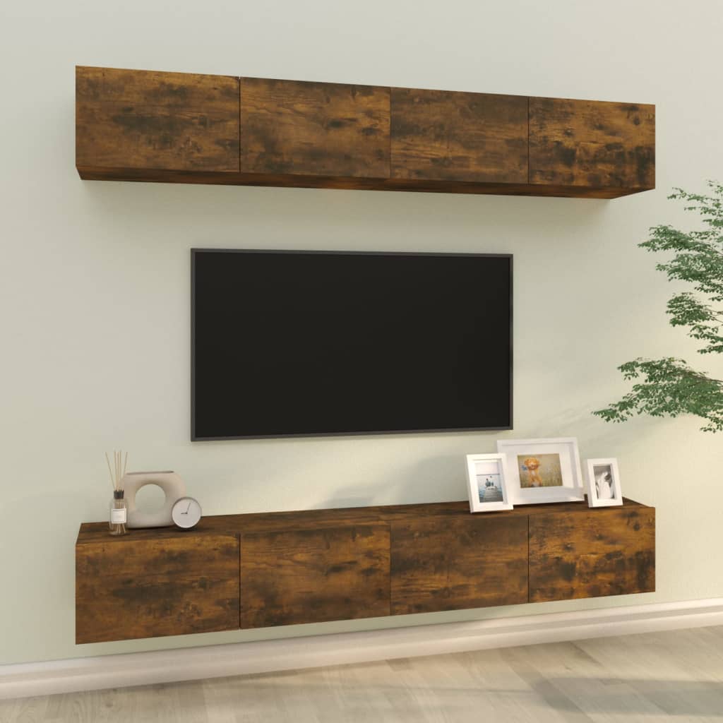 Wall TV Cabinets 4 pcs Smoked Oak 100x30x30 cm - Casper Homes