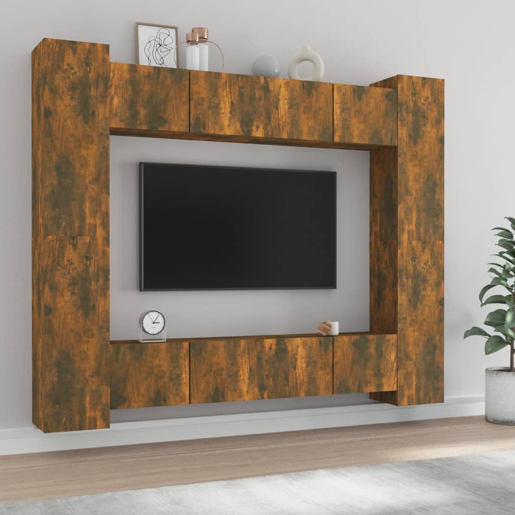 8 Piece TV Cabinet Set Smoked Oak Engineered Wood - The Home Maker