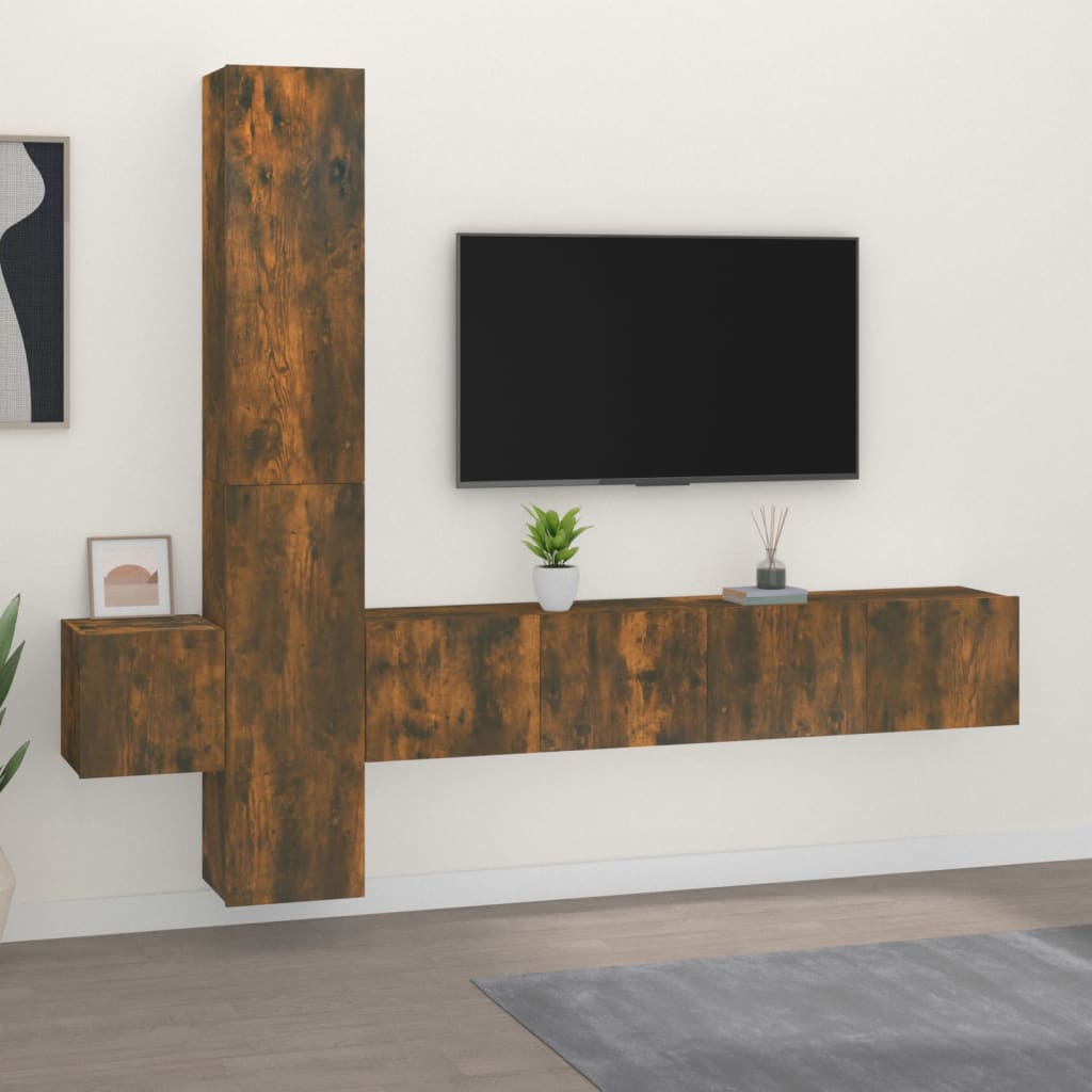 5 Piece TV Cabinet Set Smoked Oak Engineered Wood - Style and Chic