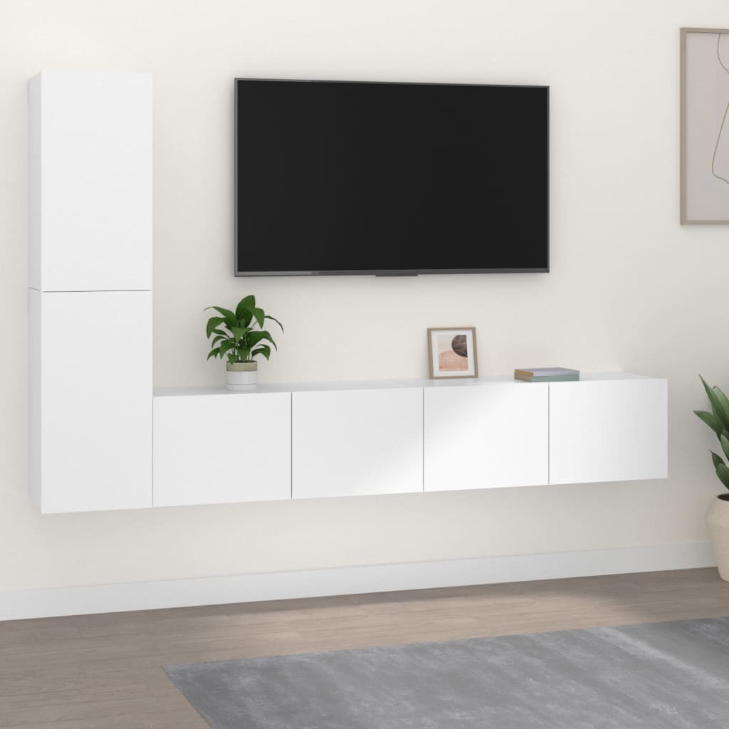 4 Piece TV Cabinet Set White Engineered Wood - Sid & Sam
