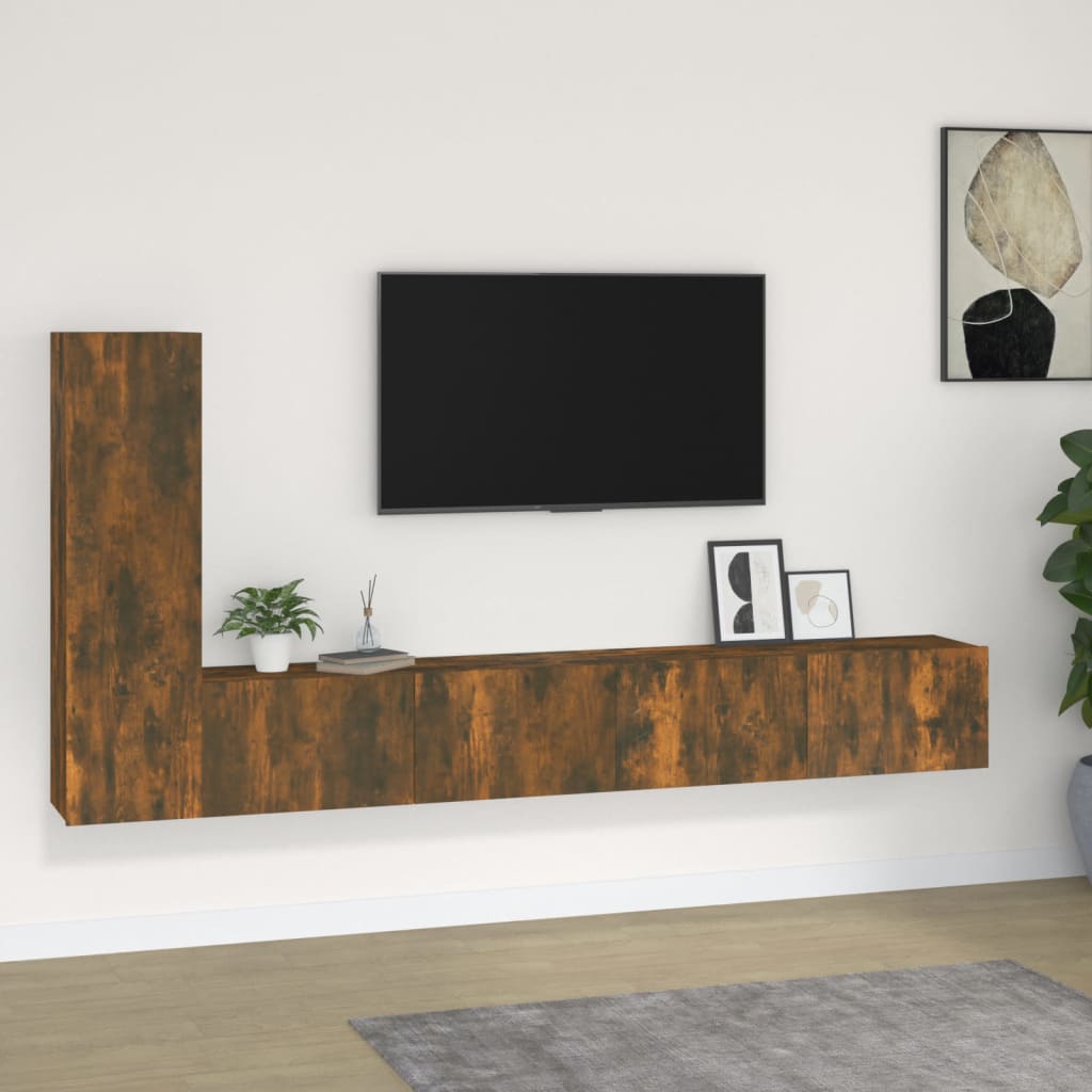 3 Piece TV Cabinet Set Smoked Oak Engineered Wood - Design Hut